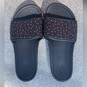 RARE NEW CROCS Women's Slide Black Sloane Multicolor Embellished W7 204691.